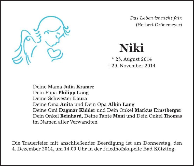 Traueranzeige Kramer Niki