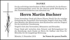 Traueranzeige Martin Buchner