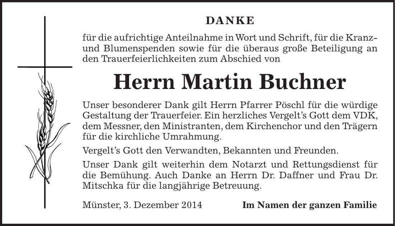 Traueranzeige Martin Buchner