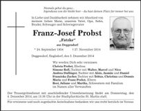 Traueranzeige Franz-Josef Probst