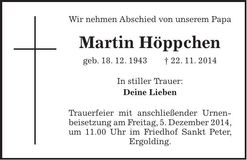 Traueranzeige Martin Höppchen