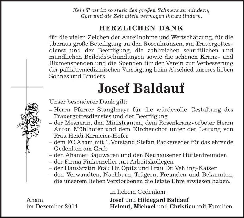 Traueranzeige Josef Baldauf