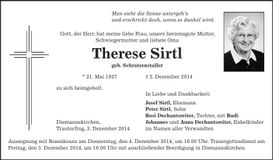 Traueranzeige Therese Sirtl