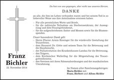 Traueranzeige Franz Bichler