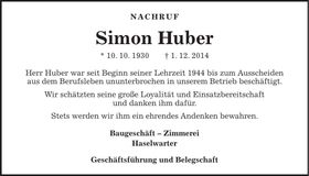 Traueranzeige Simon Huber