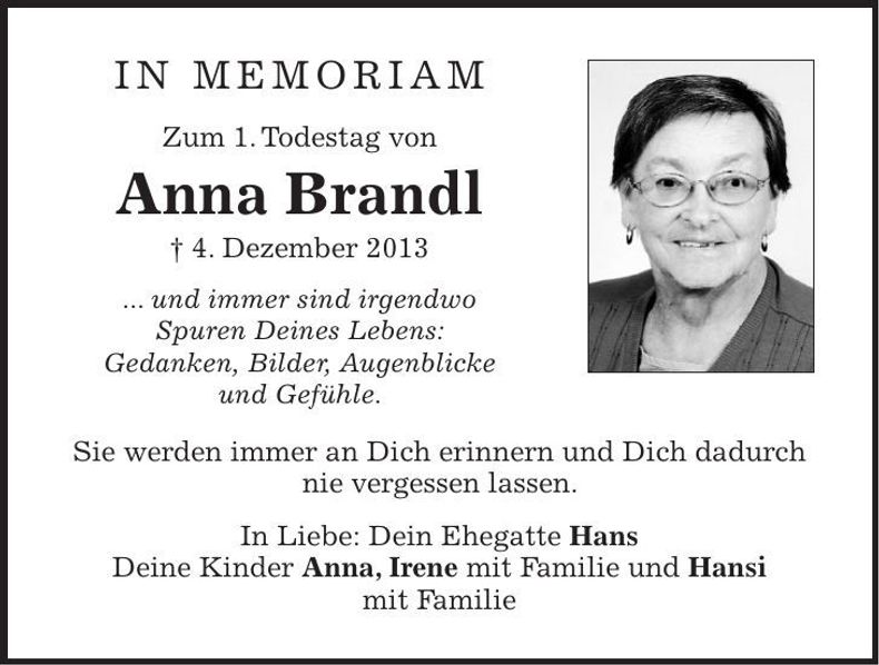 Traueranzeige Anna Brandl
