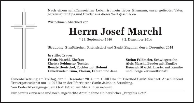 Traueranzeige Josef Marchl