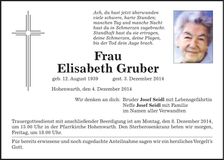 Traueranzeige Elisabeth Gruber