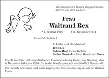 Traueranzeige Waltraud Rex