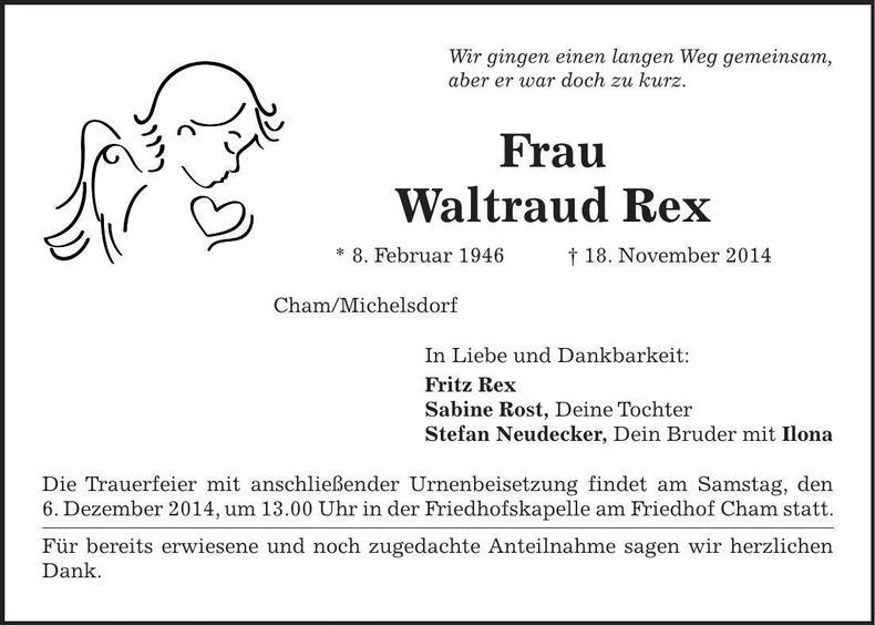 Traueranzeige Waltraud Rex