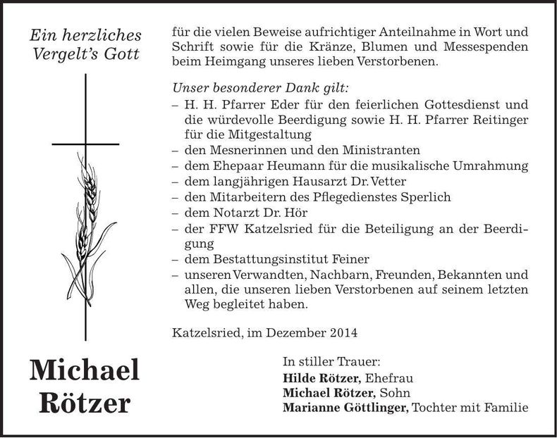 Traueranzeige Michael Rötzer