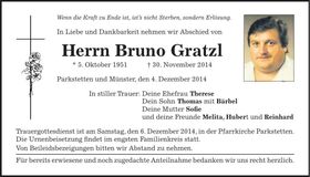 Traueranzeige Bruno Gratzl