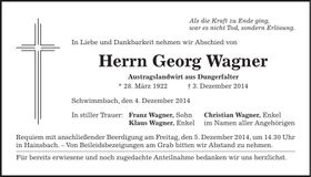 Traueranzeige Georg Wagner