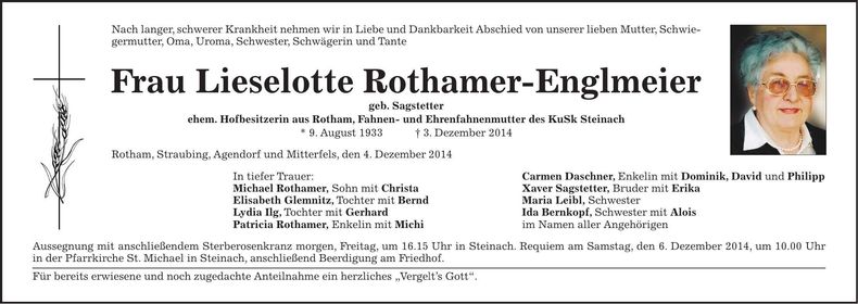 Traueranzeige Liselotte Rothamer-Englmeier
