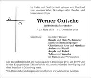 Traueranzeige Werner Gutsche