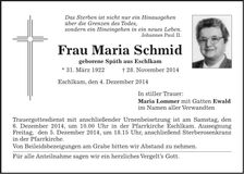 Traueranzeige Maria Schmid