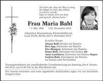 Traueranzeige Maria Babl