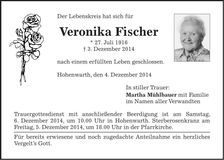 Traueranzeige Veronika Fischer