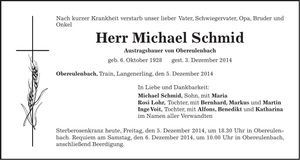 Traueranzeige Michael Schmid