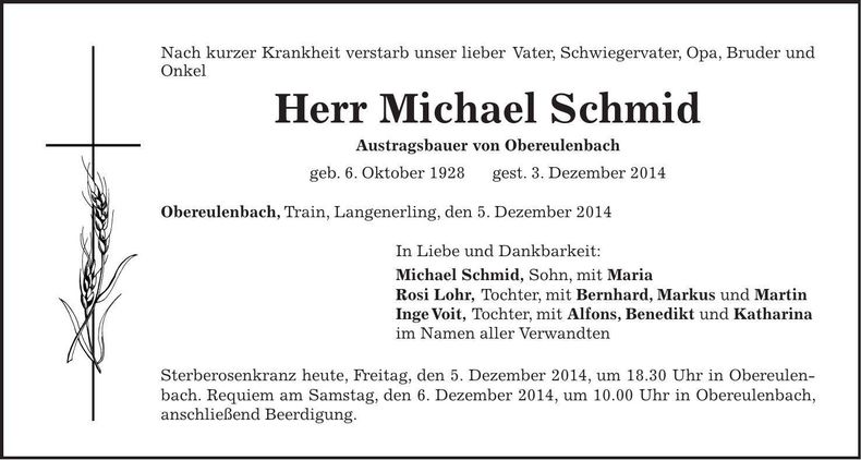 Traueranzeige Michael Schmid