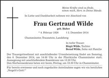 Traueranzeige Gertraud Wilde