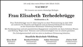 Traueranzeige Elisabeth Terhedebrügge