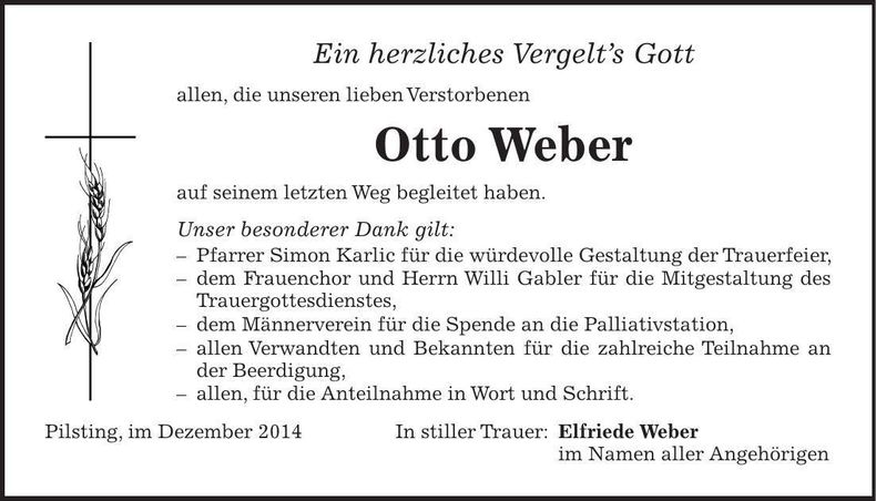 Traueranzeige Otto Weber