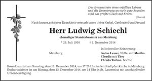 Traueranzeige Ludwig Schiechl