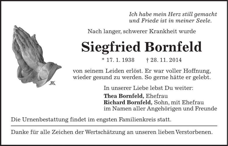 Traueranzeige Siegfreid Bornfeld