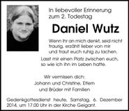 Traueranzeige Daniel Wutz