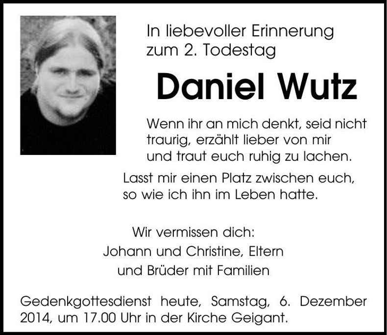 Traueranzeige Daniel Wutz
