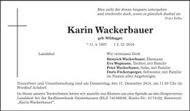 Traueranzeige Karin Wackerbauer