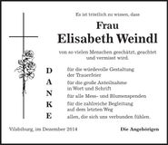 Traueranzeige Elisabeth Weindl