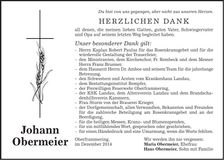 Traueranzeige Johann Obermeier