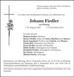Traueranzeige Johann Fiedler