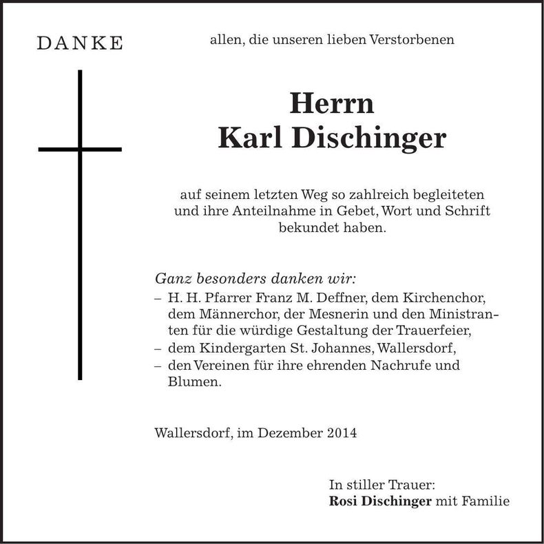 Traueranzeige Karl Dischinger