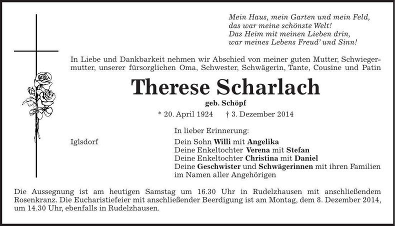 Traueranzeige Resl Scharlach