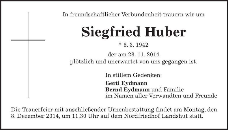 Traueranzeige Siegfried Huber