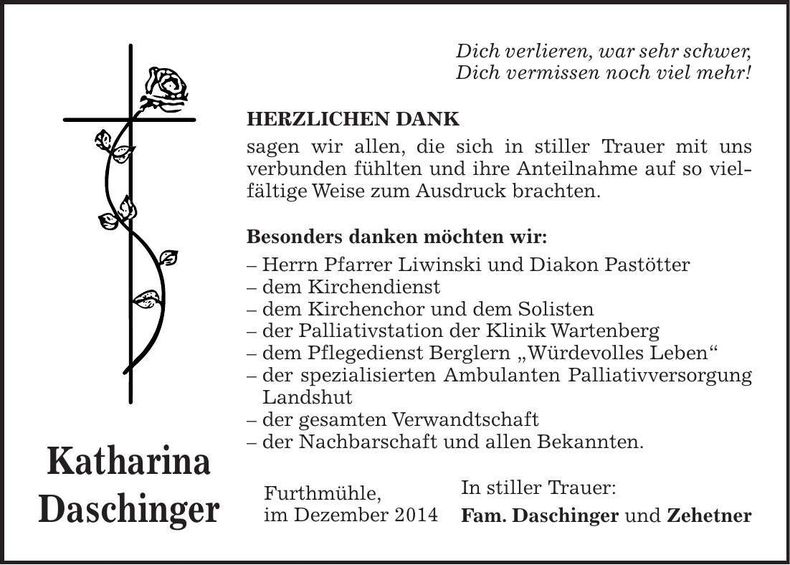 Traueranzeige Katharina Daschinger