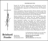 Traueranzeige Reinhard Franke