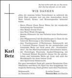 Traueranzeige Karl Betz