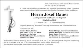 Traueranzeige Josef Bauer