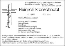Traueranzeige Heinrich Kronschnabl