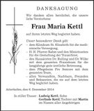 Traueranzeige Maria Kettl