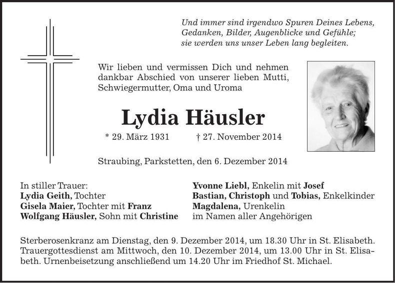 Traueranzeige Lydia Häusler
