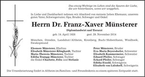 Traueranzeige Franz-Xaver Münsterer