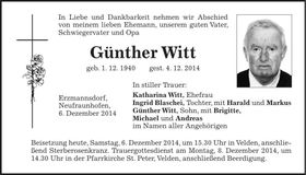 Traueranzeige Günther Witt
