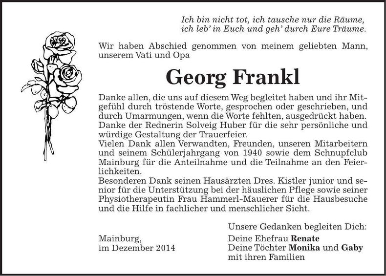Traueranzeige Georg Frankl