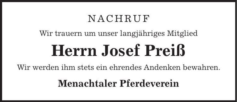 Traueranzeige Josef Preiß