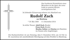 Traueranzeige Rudolf Zach